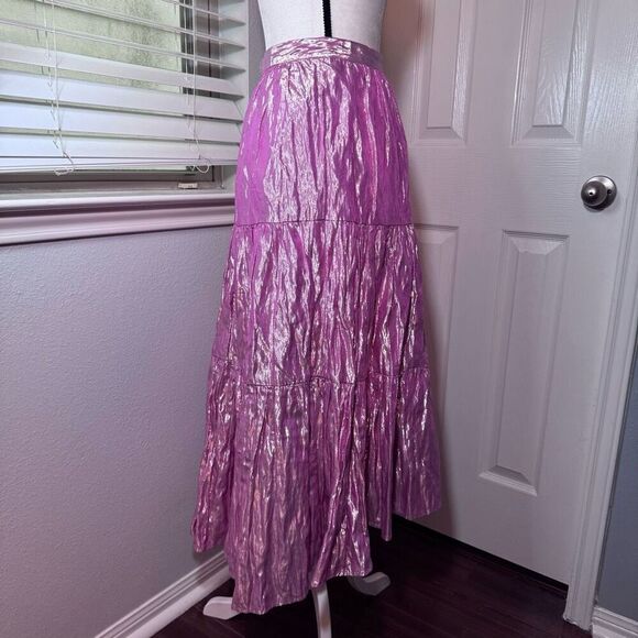 Anthropologie Maeve Alicia Crinkled Metallic Midi Skirt - Picture 6 of 9